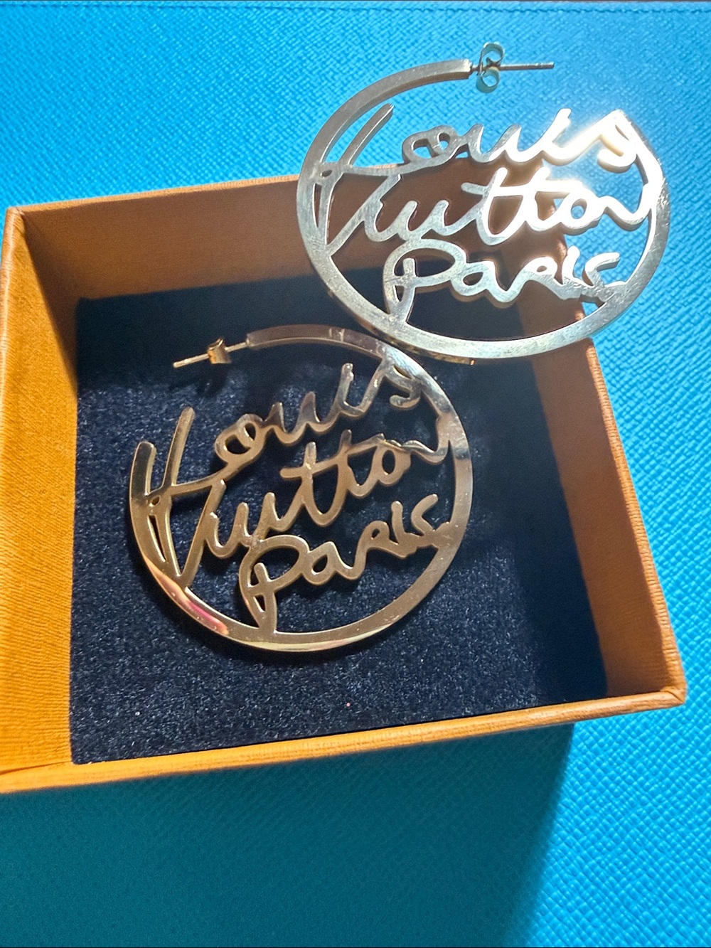 Gold Script Pierced Earrings
